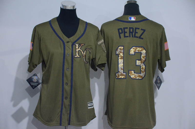 Womens 2017 MLB Kansas City Royals #13 Perez Green Salute to Service Stitched Baseball Jersey